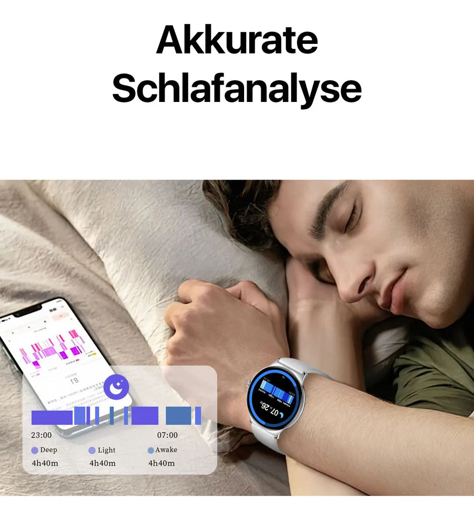 Kleine Slim Smartwatch Damen mit flachem Design, Fitnessfunktionen und Hybridstil für Herren