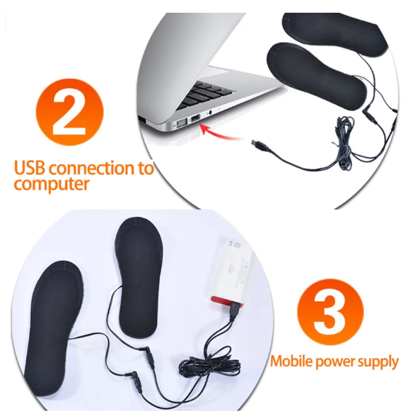 Semelles chauffantes électriques USB rechargeables – Coussin chauffant pour chaussures et chaussettes