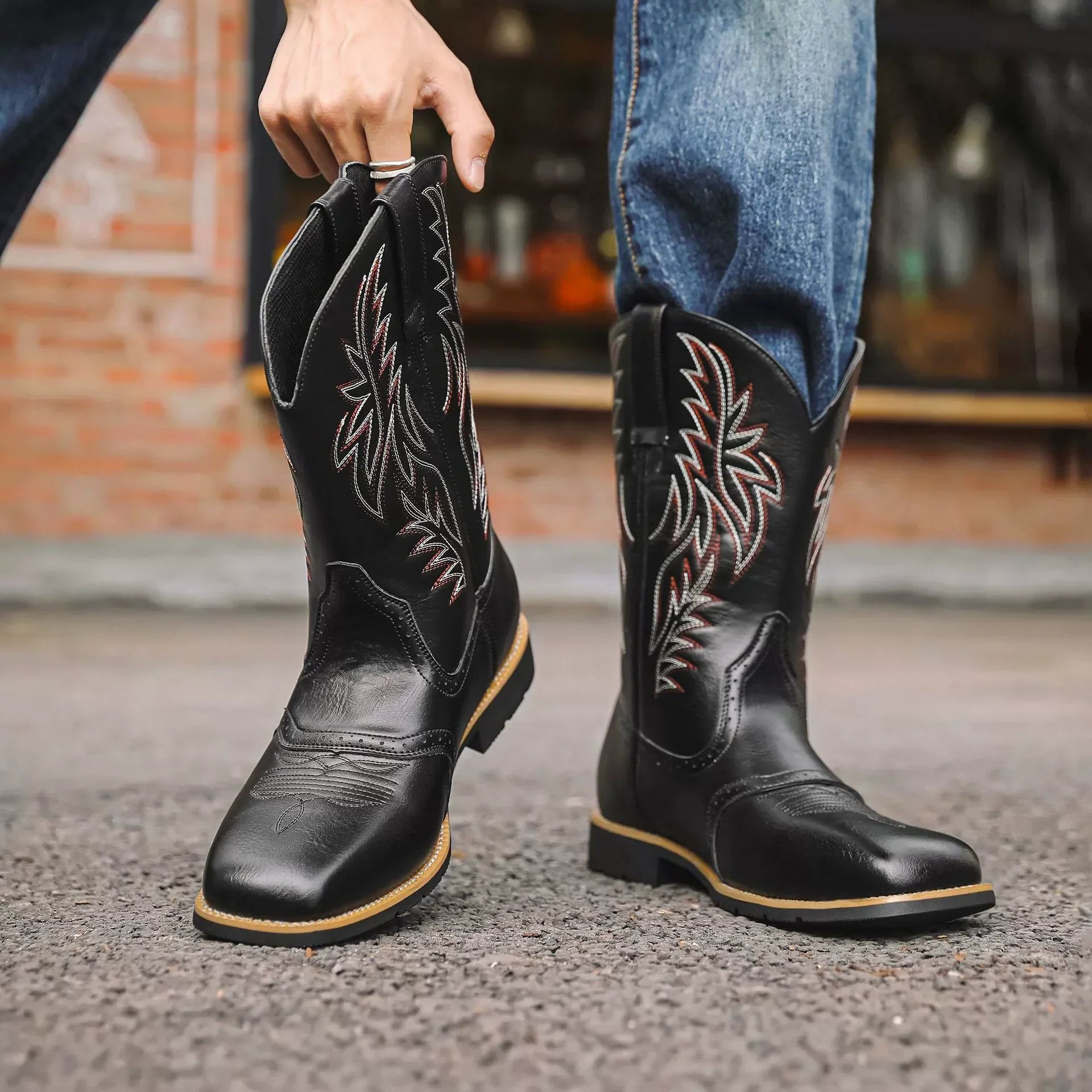 Men’s Mid-Calf Cowboy Boots | Embroidered, Durable Square Toe Design for Everyday Wear and Riding