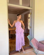 Women's Asymmetric Pleated Ruffle Dress | Halter Neckline, Flowing Skirt & Ideal for Special Occasions