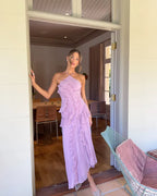 Women's Asymmetric Pleated Ruffle Dress | Halter Neckline, Flowing Skirt & Ideal for Special Occasions