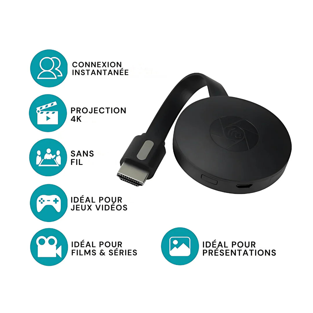 Passerelle multimédia TV 4K avec clé HDMI WiFi pour streaming et connexion Android TV