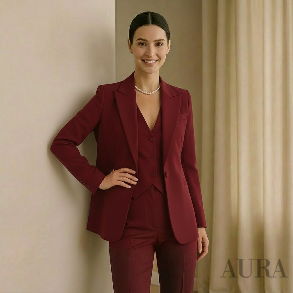 Women's Three Piece Suit - Tailored Blazer, Vest, and Slim-Fit Trousers