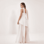One-Shoulder Chiffon Gown | Draped Scarf Accent & High-Low Hem for Weddings and Formal Events