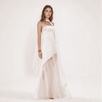 One-Shoulder Chiffon Gown | Draped Scarf Accent & High-Low Hem for Weddings and Formal Events