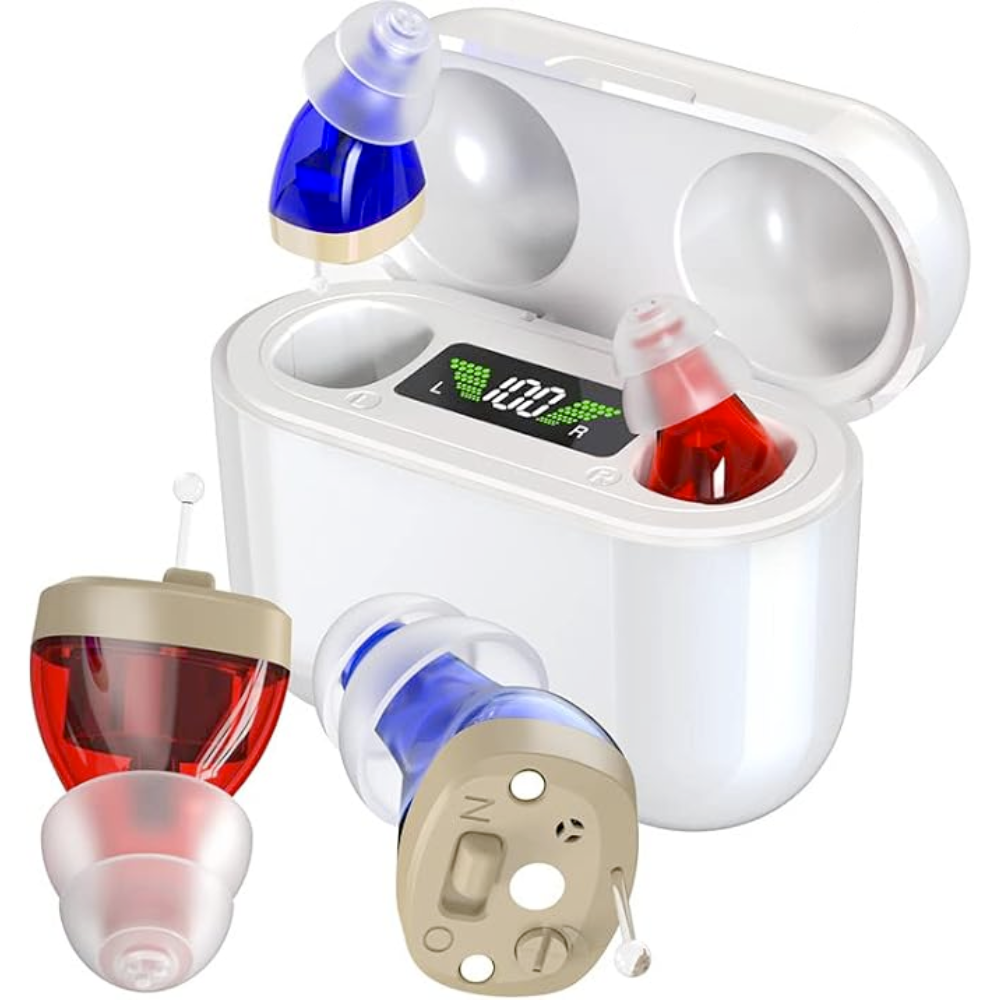 Mini Hörgerät – Unsichtbare In-Ear Hörhilfe mit Geräuschfilter und wiederaufladbarem Ladeetui