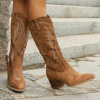 Women’s Suede Cowboy Boots with Block Heel