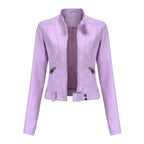 Women's Leather Jacket | Snap-Tab High Collar, Zip Closure & Belted for Casual or Night-Out Styling