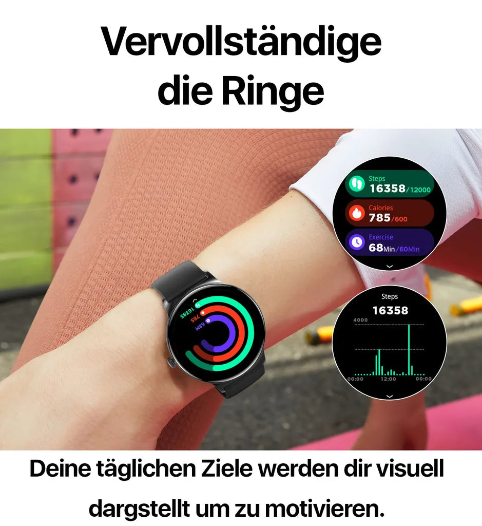 Kleine Slim Smartwatch Damen mit flachem Design, Fitnessfunktionen und Hybridstil für Herren