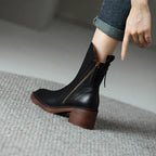 Women’s Zip-Up Ankle Boots | Block Heel, Side Zipper & Chic Back Tie Accent for Casual or Smart Outfits