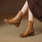 Women’s Zip-Up Ankle Boots | Block Heel, Side Zipper & Chic Back Tie Accent for Casual or Smart Outfits