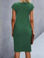 Women's Knee-Length Sheath Dress | Ruched Waist, Cap Sleeves & Ideal for Professional and Social Occasions