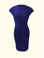 Women's Knee-Length Sheath Dress | Ruched Waist, Cap Sleeves & Ideal for Professional and Social Occasions