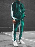 Men's Velvet Tracksuit 2-Piece Set | Full-Zip Jacket & Drawstring Joggers for Casual Comfort and Street Style