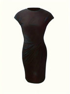 Women's Knee-Length Sheath Dress | Ruched Waist, Cap Sleeves & Ideal for Professional and Social Occasions