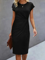 Women's Knee-Length Sheath Dress | Ruched Waist, Cap Sleeves & Ideal for Professional and Social Occasions