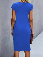 Women's Knee-Length Sheath Dress | Ruched Waist, Cap Sleeves & Ideal for Professional and Social Occasions