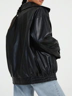 Women's Oversized Leather Bomber Jacket | Zipper Front, Relaxed Fit & Ideal for Modern Streetwear