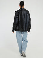 Women's Oversized Leather Bomber Jacket | Zipper Front, Relaxed Fit & Ideal for Modern Streetwear