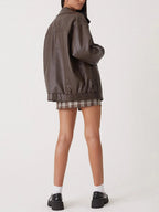 Women's Oversized Leather Bomber Jacket | Zipper Front, Relaxed Fit & Ideal for Modern Streetwear
