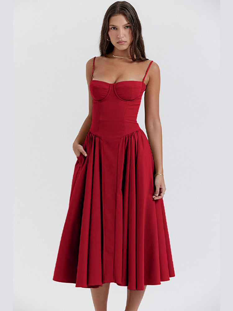 Midi Corset Dress | Adjustable Straps, Fitted Bodice & Flattering Fit for Casual to Formal Occasions