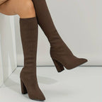 Women's Knee High Sock Boots | Stretch Knit, Pointed Toe & Block Heel for Casual and Dressy Outfits