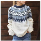 Women’s Fair Isle Crewneck Jumper | Cozy Relaxed Fit & Classic Pattern for Effortless Winter Style