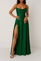 Women's Sleeveless Maxi Dress | Draped Neckline, High Side Slit & Ideal for Formal Events
