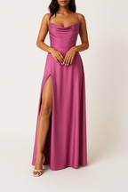Women's Sleeveless Maxi Dress | Draped Neckline, High Side Slit & Ideal for Formal Events