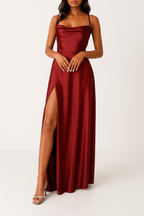 Women's Sleeveless Maxi Dress | Draped Neckline, High Side Slit & Ideal for Formal Events