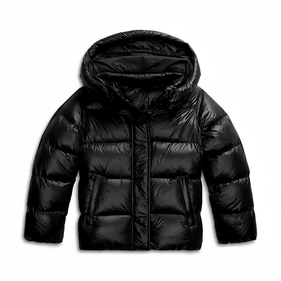 Shiny Puffer Jacket – Short Winter Jacket for Women with Modern Hood