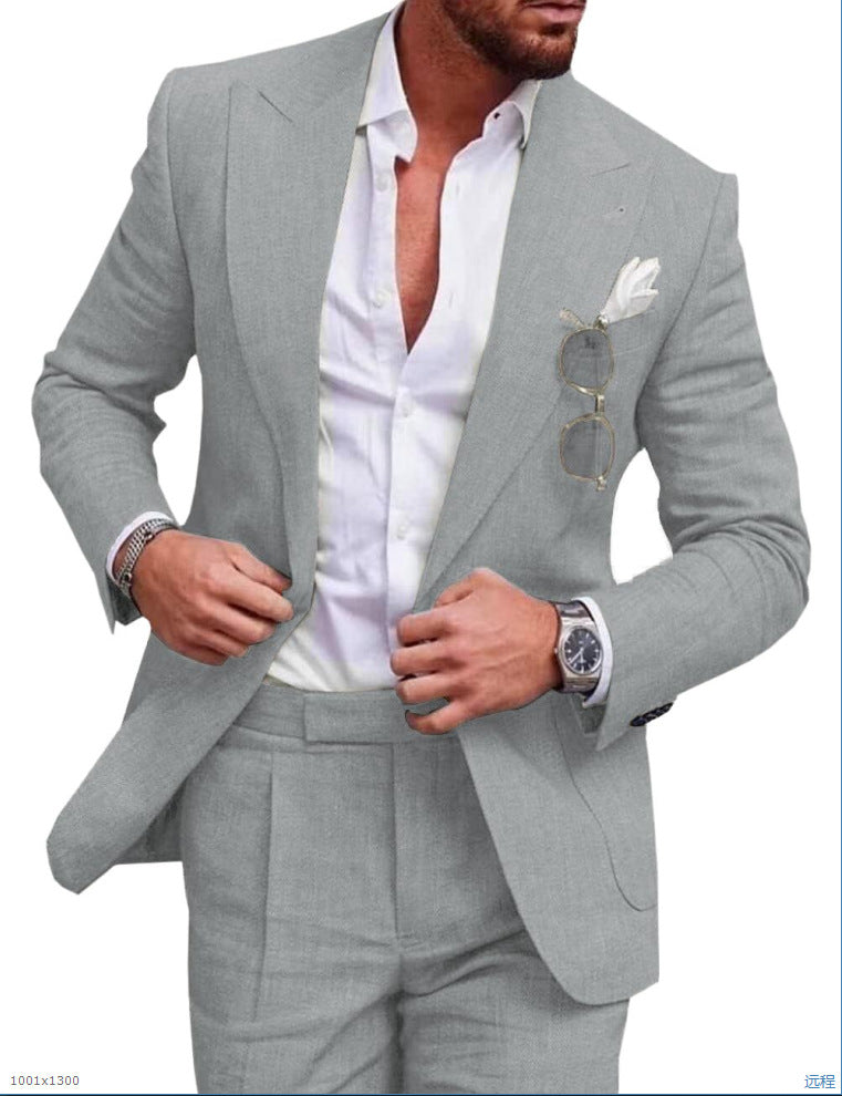 Men's Linen Wedding Suit 2-Piece Set | Single Breasted, Breathable Fabric & Tailored Fit