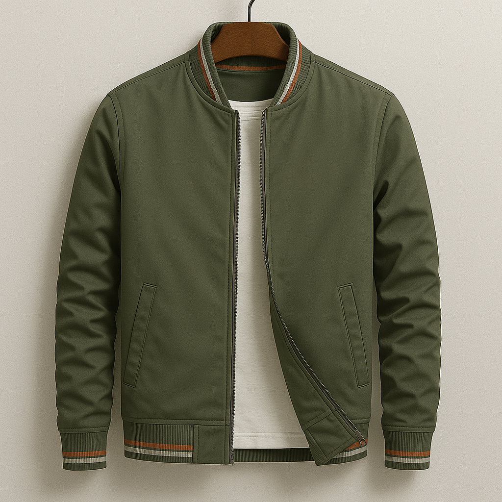Men's Lightweight Zip-Up Bomber Jacket | Ribbed Trim & Classic Style for Casual Outfits