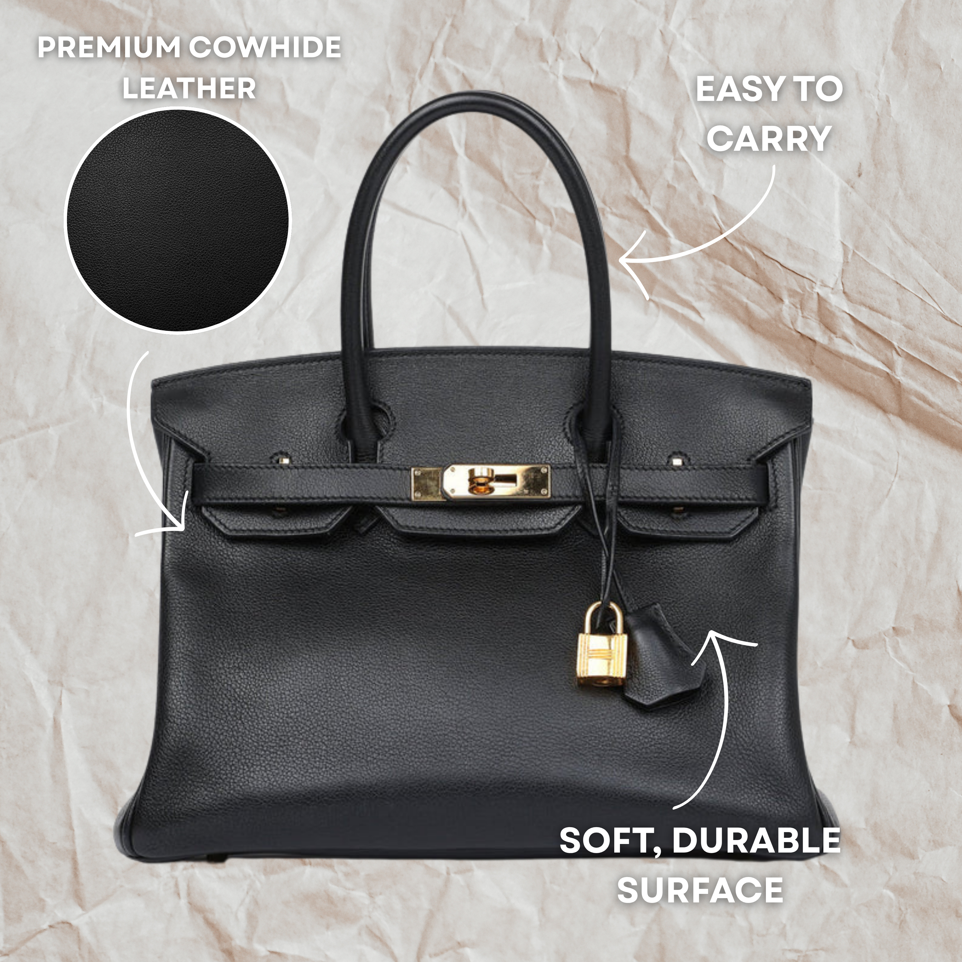 Damen Ledertasche Schwarz – Elegante Handtasche aus Rindsleder. Bag für den Alltag