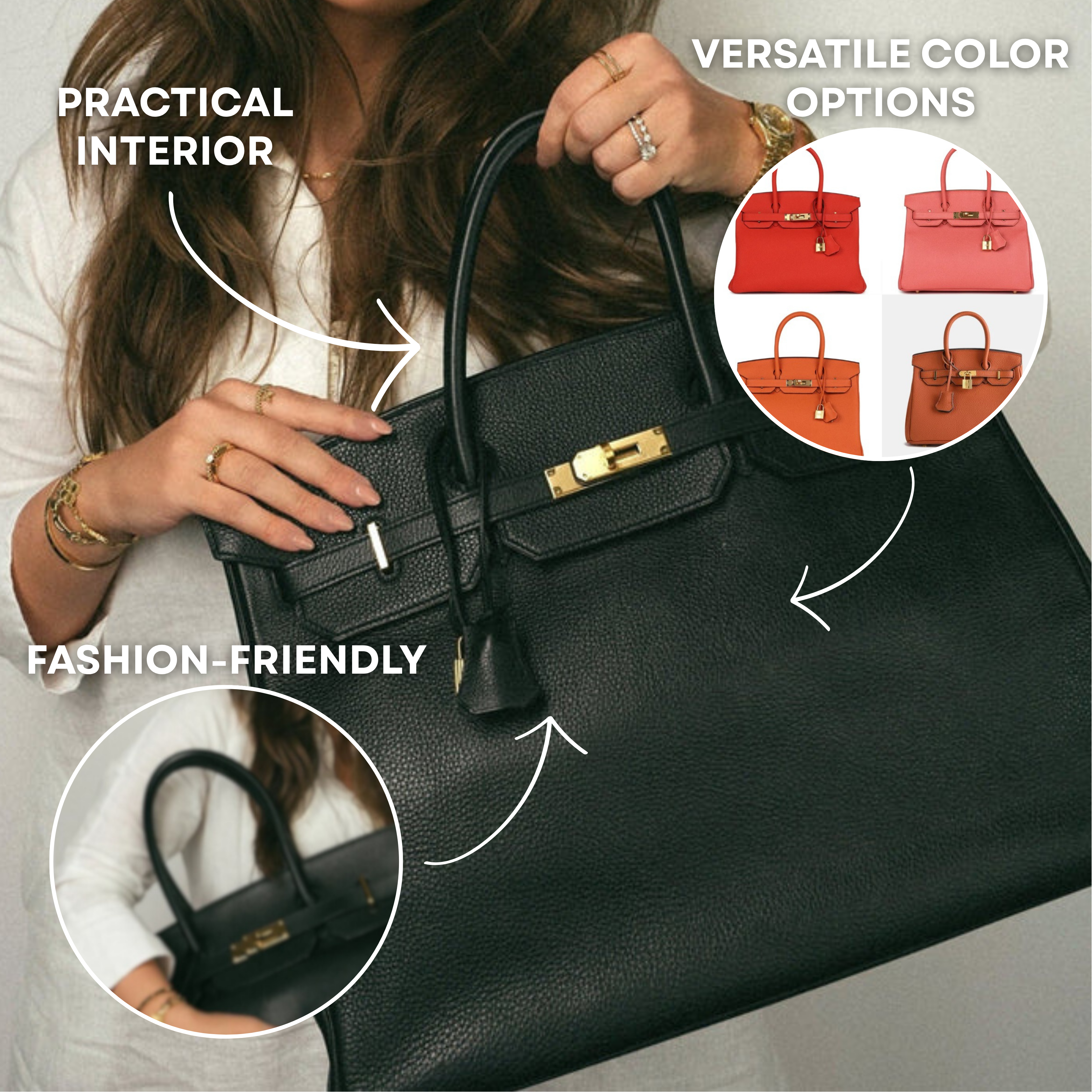 Damen Ledertasche Schwarz – Elegante Handtasche aus Rindsleder. Bag für den Alltag