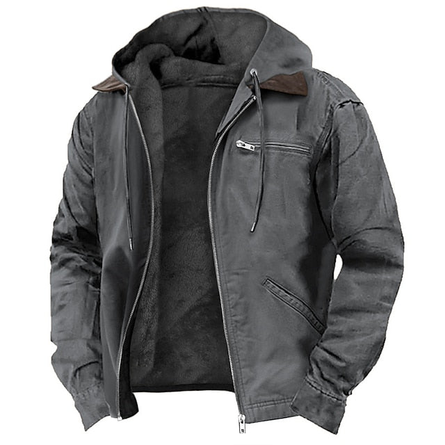 Men’s Outdoor Jacket | Durable Polyester, Adjustable Hood & Insulated for Cold Weather