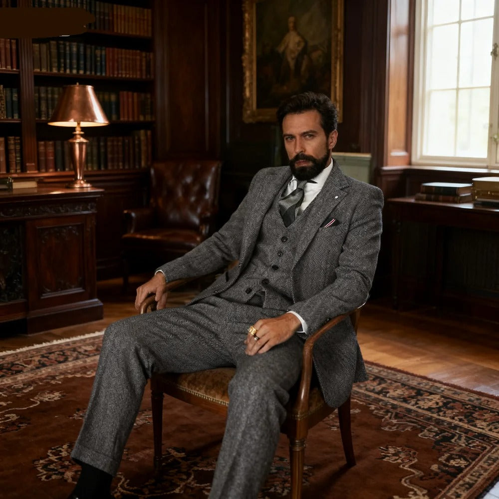 Men’s Tailored Three-Piece Tweed Tuxedo | Classic Fit for Weddings, Formal Events & Black-Tie Dinners