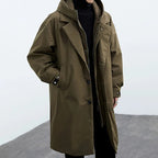 Men's Long Waterproof Puffer Trench Coat | Insulated, Hooded & Ideal for Cold Weather Protection