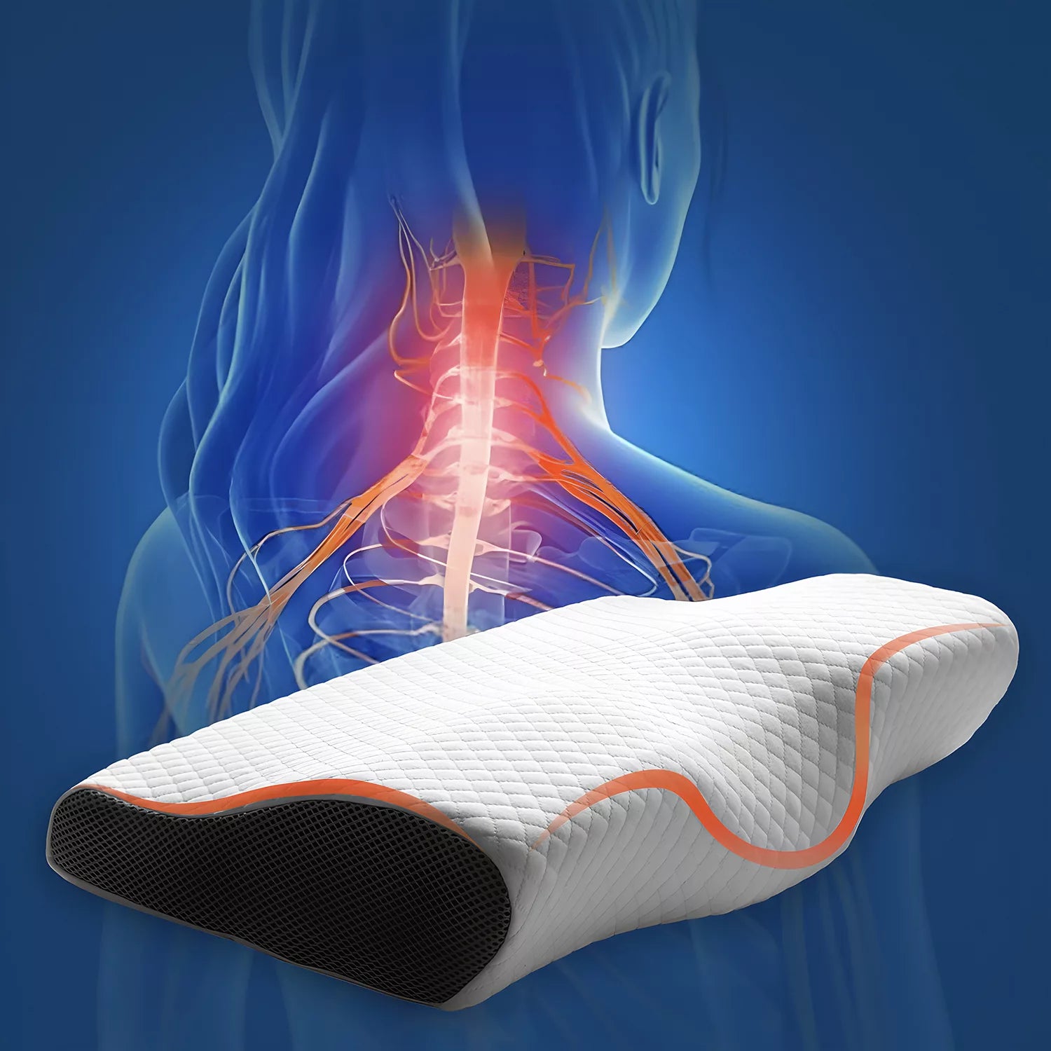 Oreiller orthopédique à mémoire de forme & coussin chauffant – Traction cervicale contre les douleurs au cou