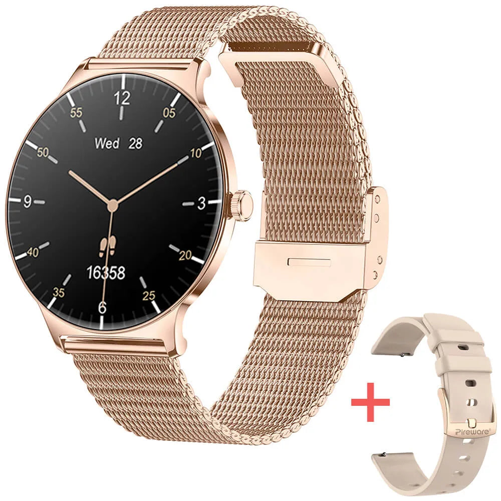 Kleine Slim Smartwatch Damen mit flachem Design, Fitnessfunktionen und Hybridstil für Herren