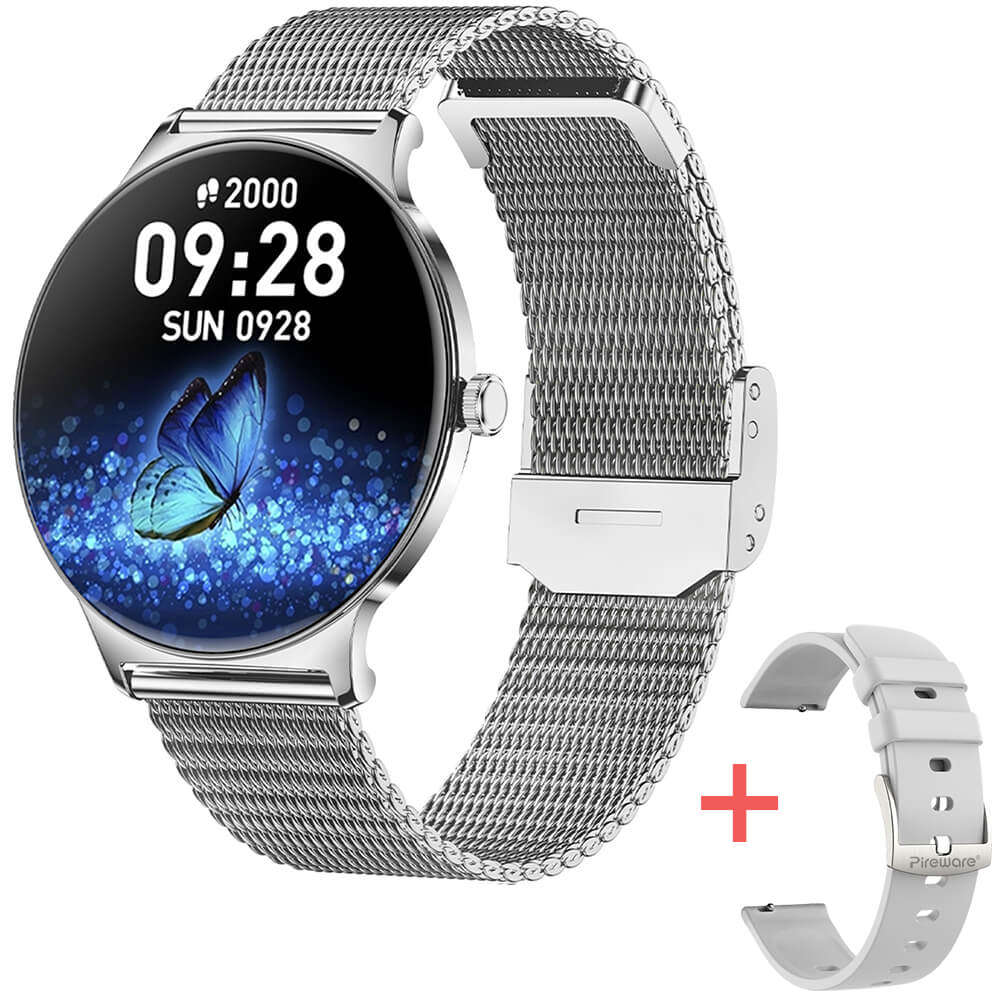 Kleine Slim Smartwatch Damen mit flachem Design, Fitnessfunktionen und Hybridstil für Herren