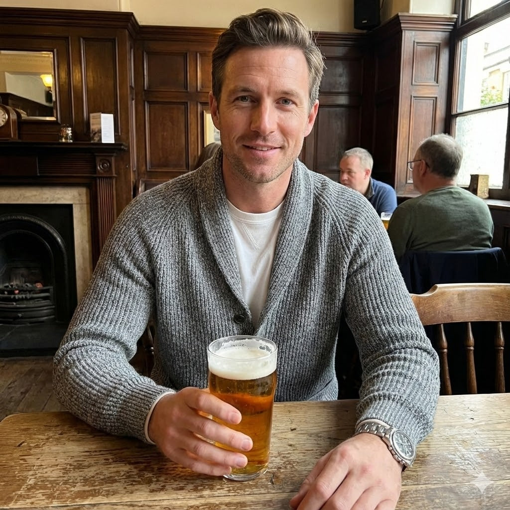 Men’s Ribbed Shawl Collar Cardigan | Smart Casual Layering with Front Pockets for Autumn & Winter