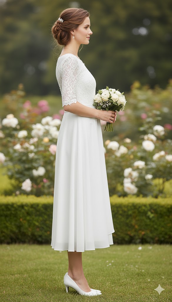 Midi Dress with Lace and Chiffon Skirt – Festive Dress for Special Occasions