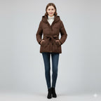 Warm Winter Jacket with Belt – Modern Puffer Hood for Women