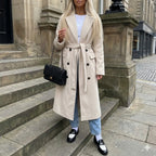 Women’s Long Double-Breasted Coat | Tailored Fit, Belted Waist & Ideal for Smart Casual and Evening Wear in Winter