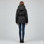 Warm Winter Jacket with Belt – Modern Puffer Hood for Women