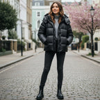 Shiny Puffer Jacket – Short Winter Jacket for Women with Modern Hood