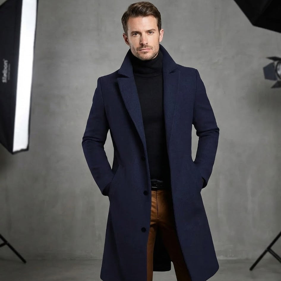 Winter Long Coat Men – Classic Wool Overcoat | Smart, Warm & Ideal for Formal or Casual Wear