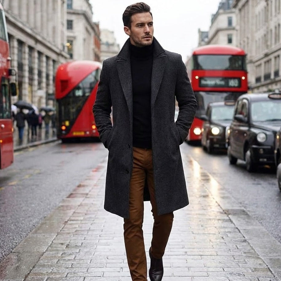 Winter Long Coat Men – Classic Wool Overcoat | Smart, Warm & Ideal for Formal or Casual Wear