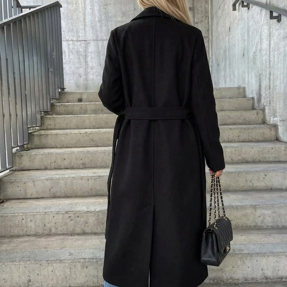 Women’s Long Double-Breasted Coat | Tailored Fit, Belted Waist & Ideal for Smart Casual and Evening Wear in Winter